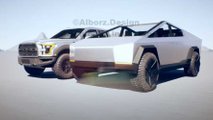 Tesla Cybertruck ve Ford F-150 Raptor Yan yana