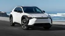 2023 Toyota bZ4X XLE FWD in Wind Chill Pearl paint front three-quarter view