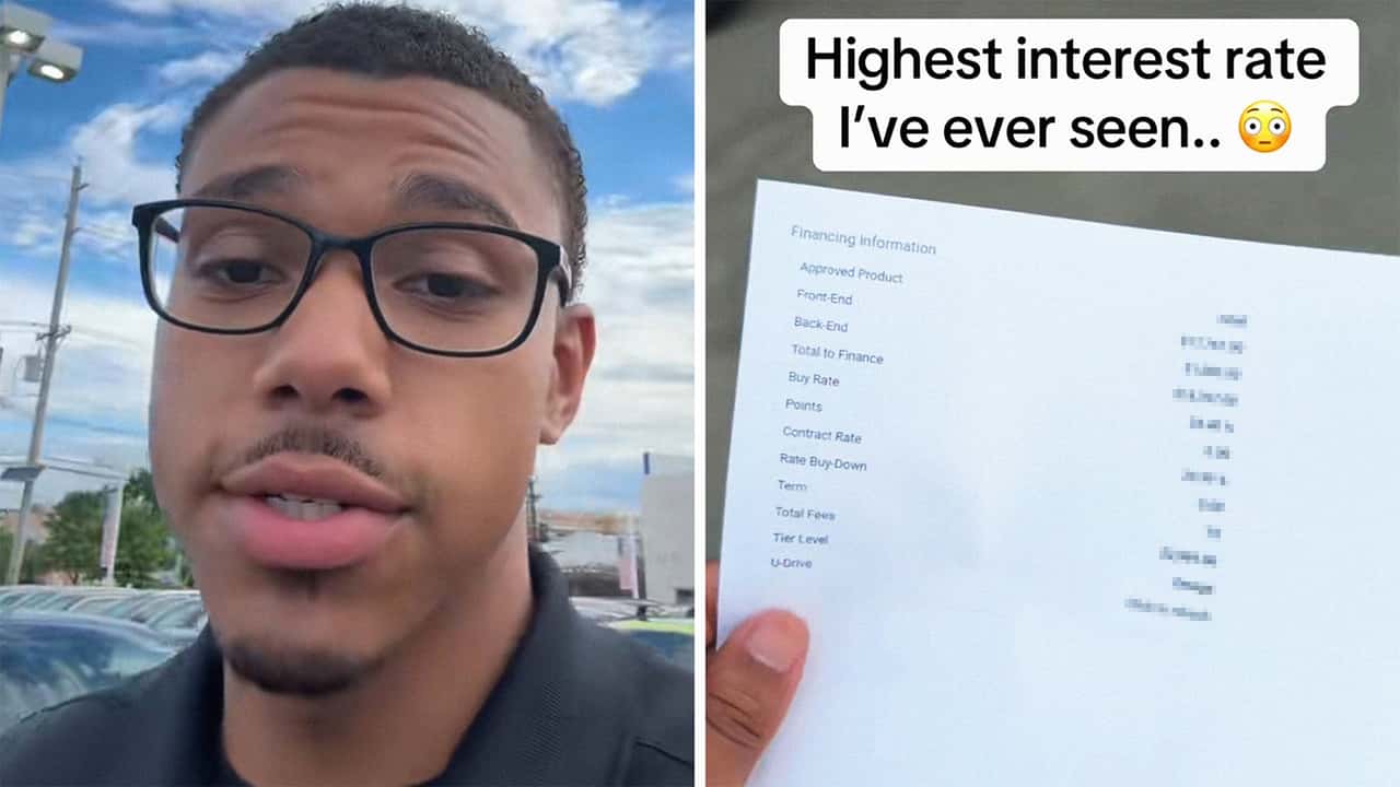 Dealership worker says customer came in with low credit score. Then they got hit with highest interest rate he has ever seen