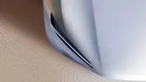 Buick Electra-X Concept aerial view detail showing the front hood and headlight