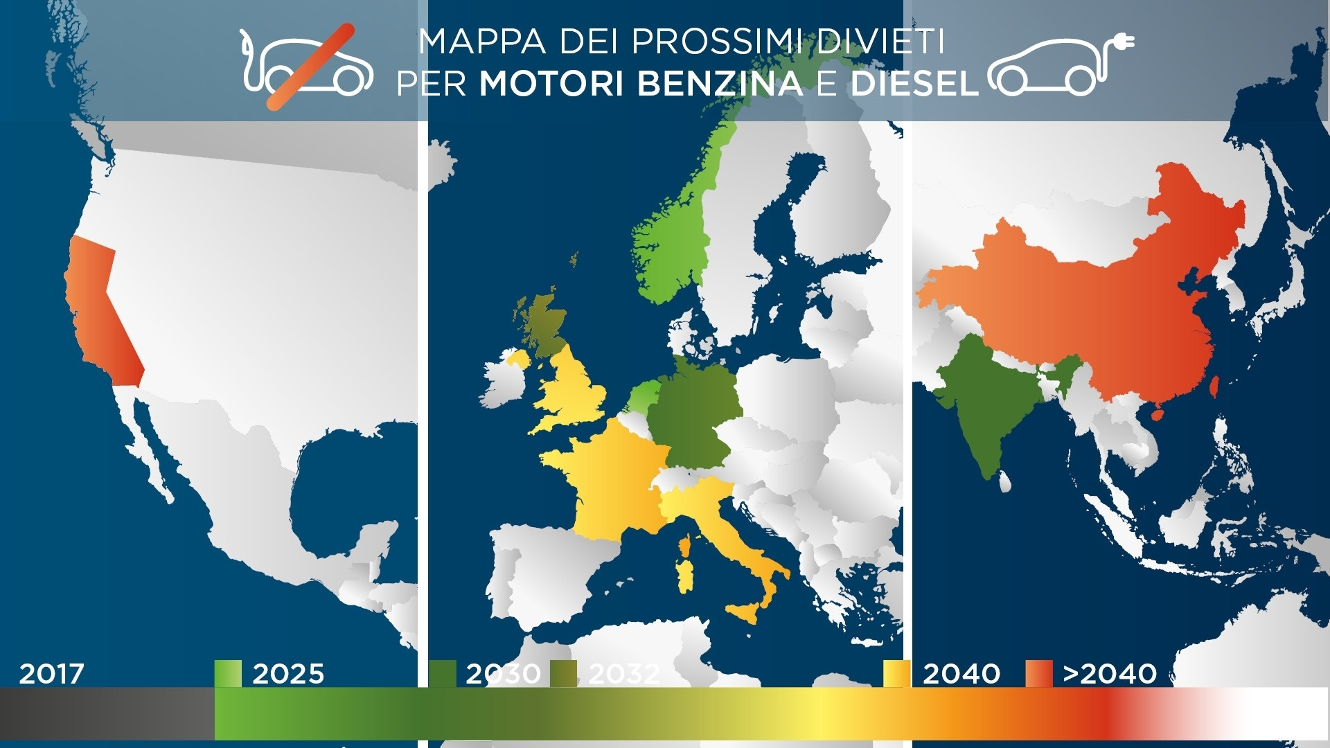 Auto a benzina e Diesel, i divieti Paese per Paese