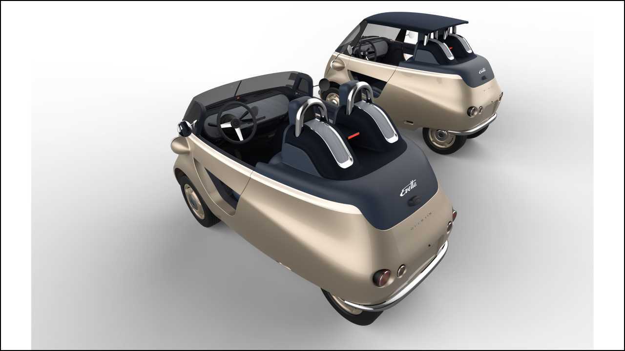 Electric Brands Evetta Openair mit halbhoher und normalhoher Windschutzscheibe. An Letzterer kann ein Dach befestigt werden