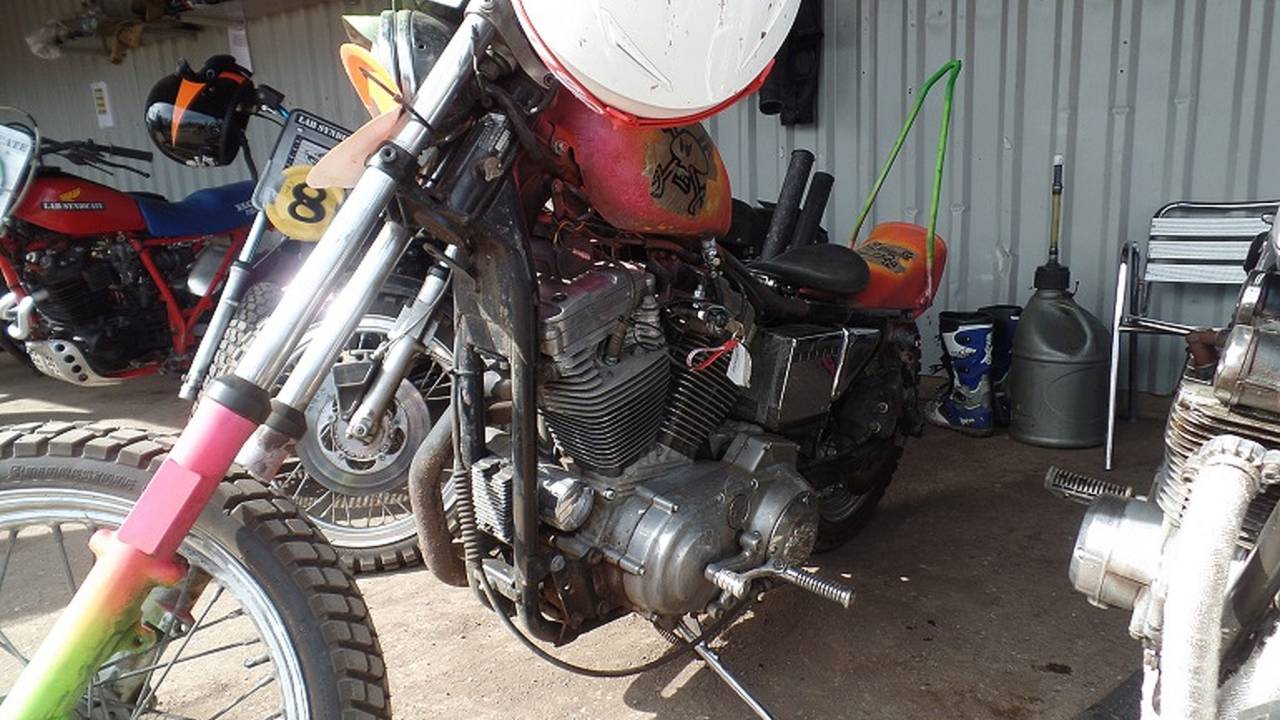 Guy Martin's chopper. Note that the keys are still in it.