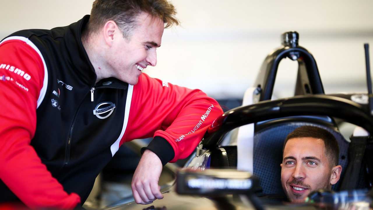 Real Madrid's Eden Hazard takes a spin in Nissan EVs