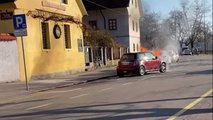 Flaming Mini Cooper Moves By Itself