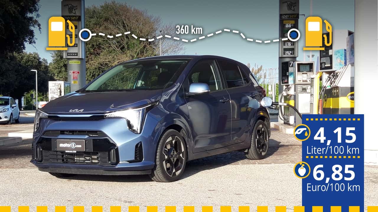 Kia Picanto an der Tankstelle mit Infos zu Verbrauch und Spritkosten