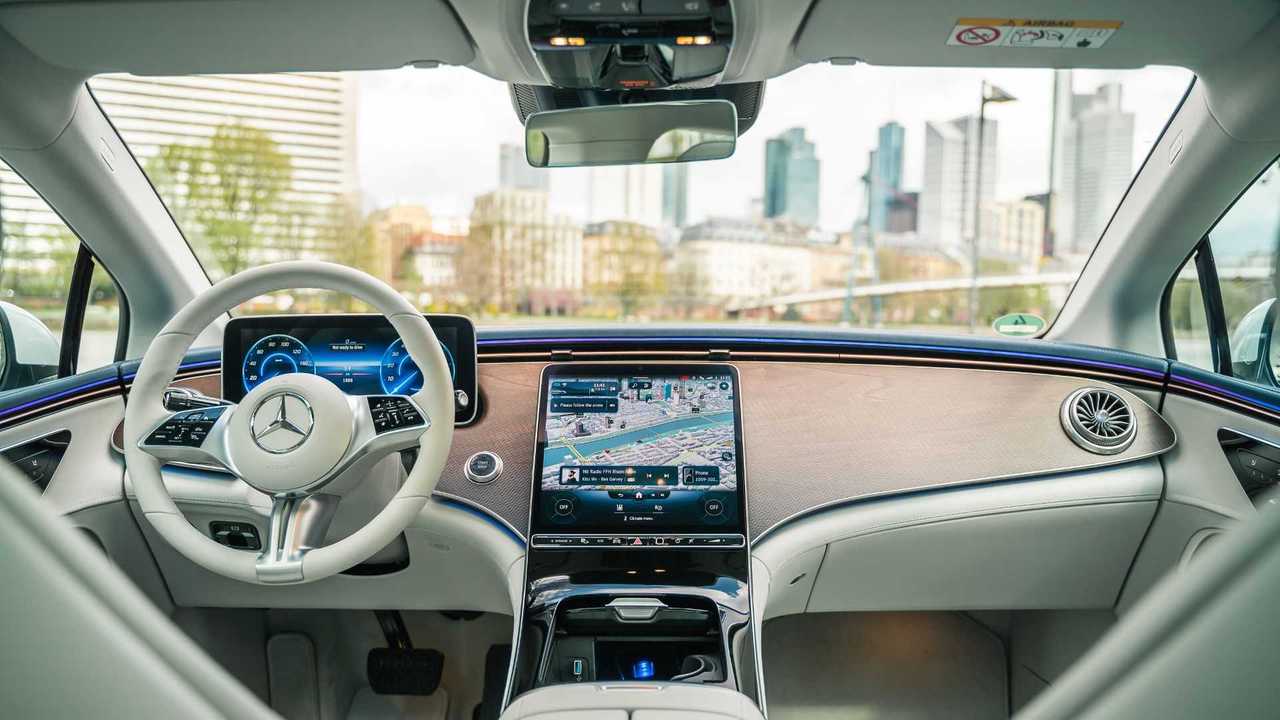 Mercedes-Benz EQE 350+ test drivers seat and display consoles