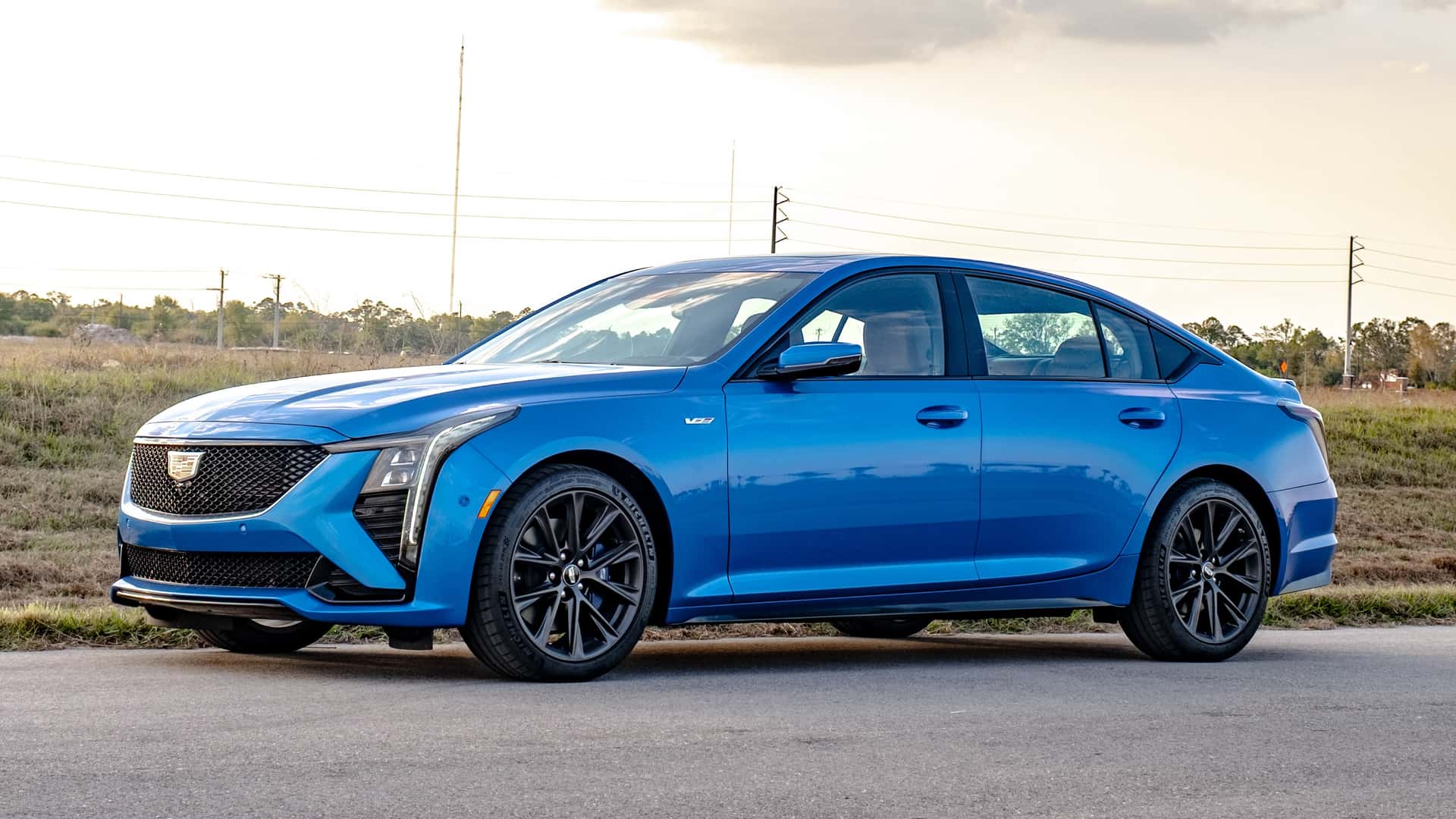 2025 Cadillac sport sedan in metallic blue exterior