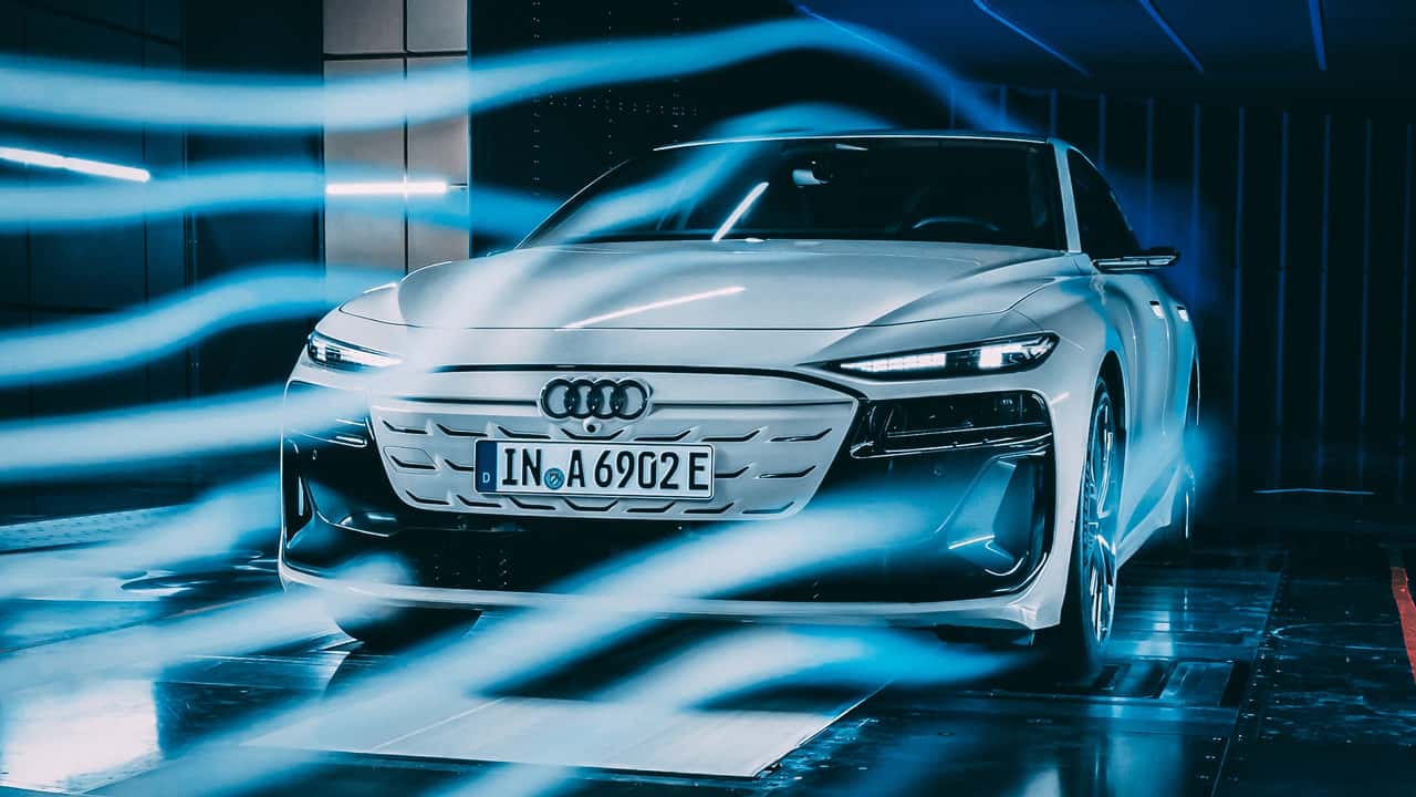 audi a6 e-tron sportback in the wind tunnel exterior front