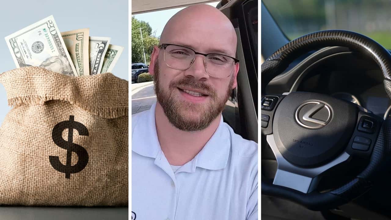 Man trades-in his car. 