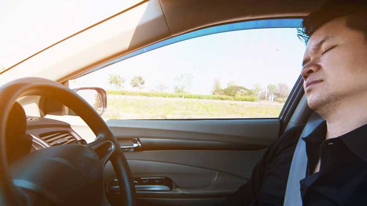 Man asleep at the wheel while driving car