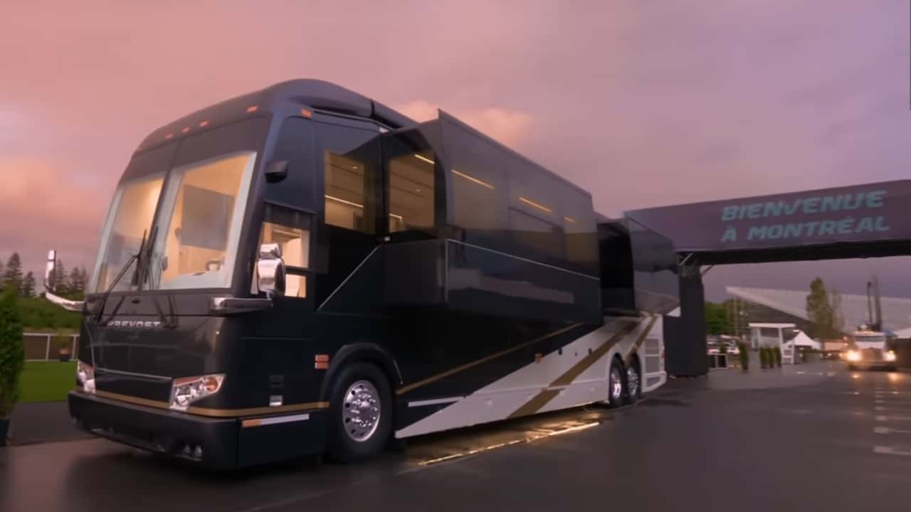 Side view of a luxury motorhome.