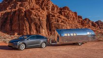 Tesla Model X towing Bowlus Terra Firma RV