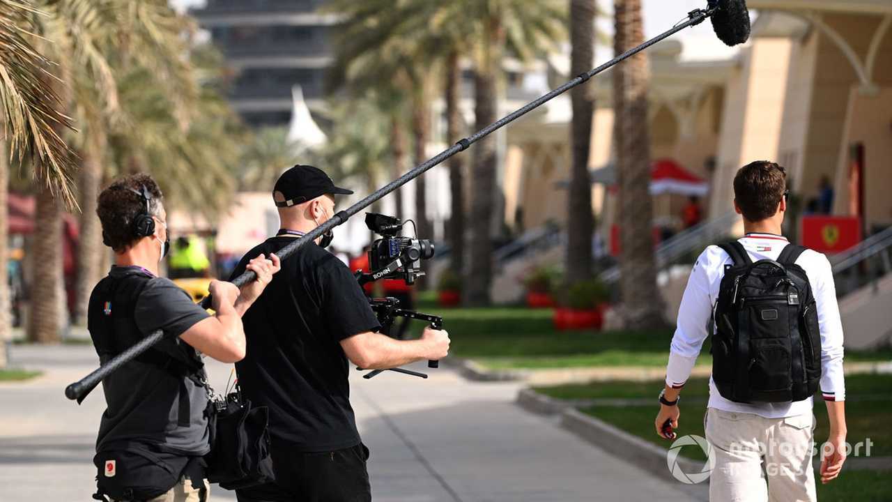 George Russell being filmed at Barcelona February testing 2022