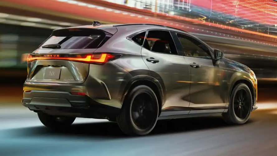 2027 Lexus NX rear view showing new double-L LED taillights and clean tailgate design
