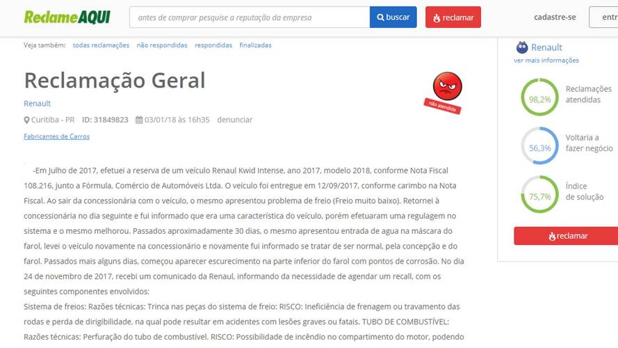 Renault Kwid - Reclamações
