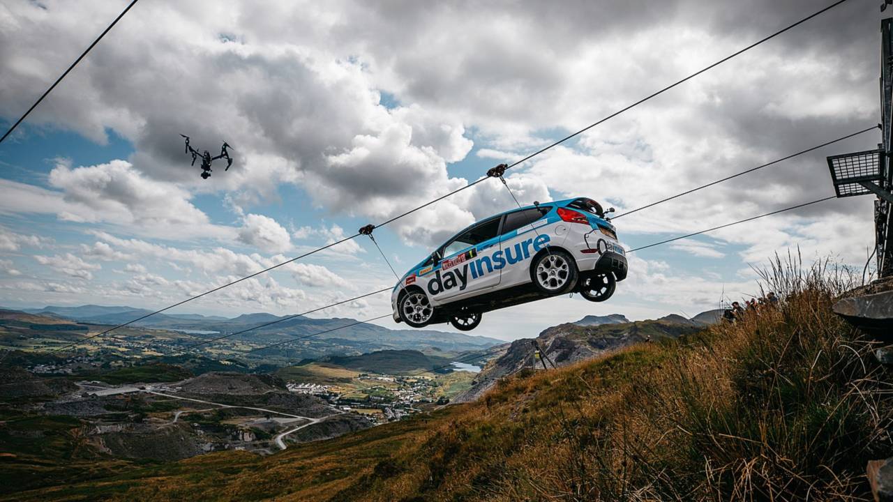 See Ford Fiesta Rally Car Hurtle Down A Zip Line In Wales