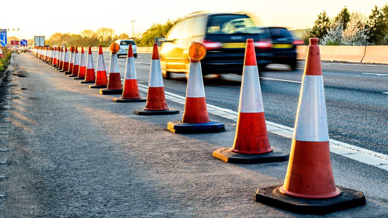 UK motorway services roadworks cones