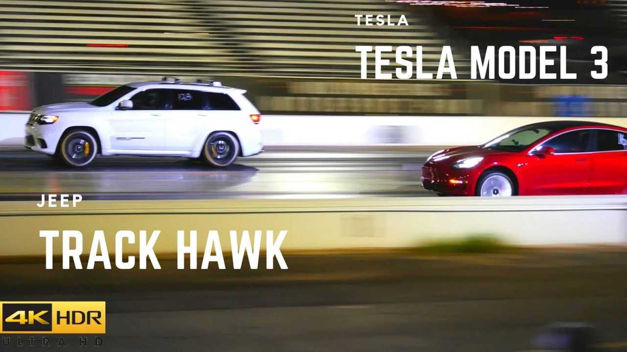 Watch Tesla Model 3 Drag Race A Jeep Grand Cherokee Trackhawk