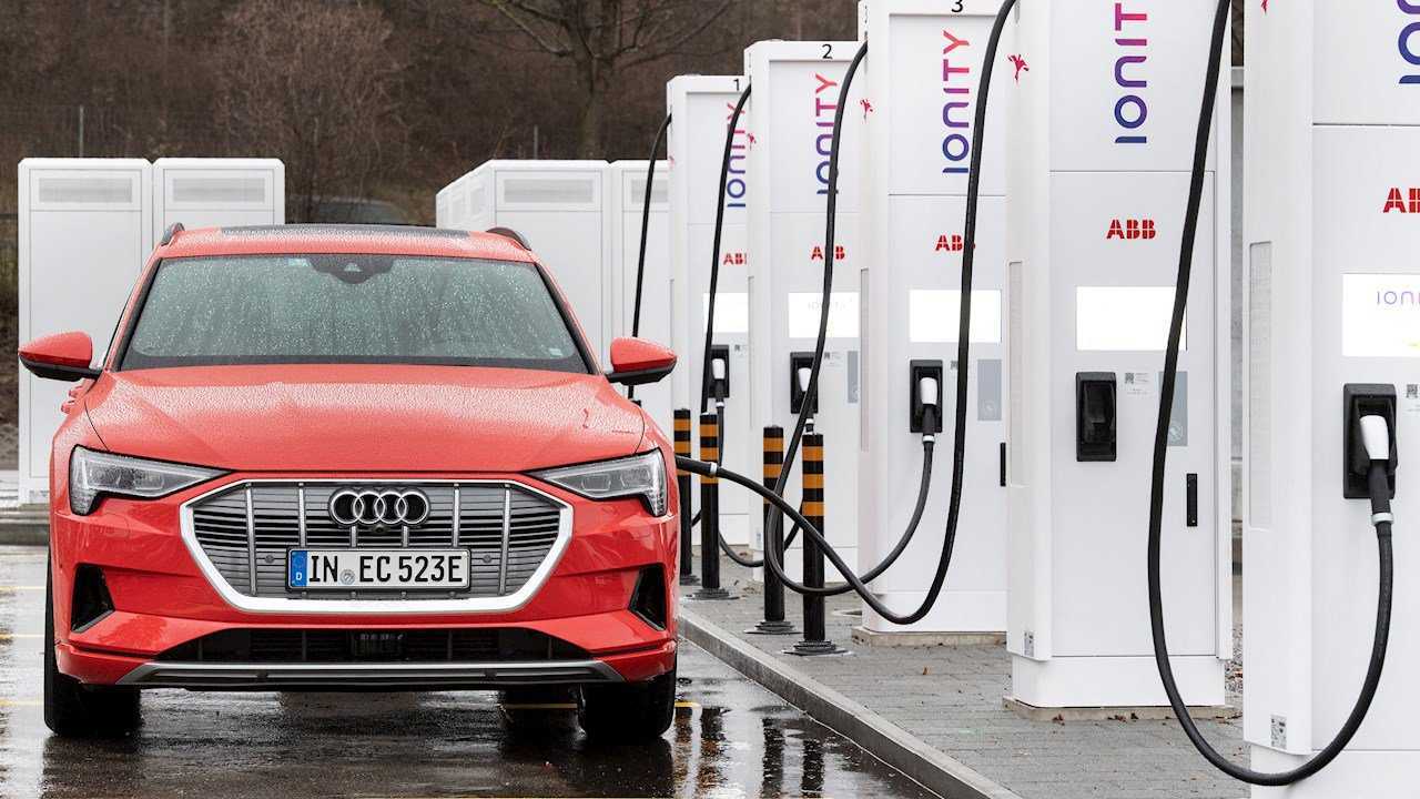 Audi e-tron at IONITY ultra-fast charging station, supplied by ABB