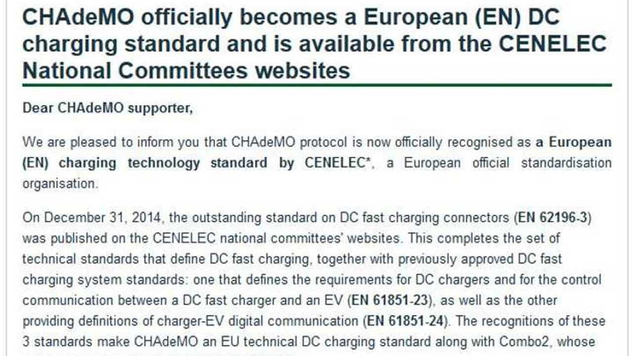 CHAdeMO Becomes Official Fast Charge Standard In Europe