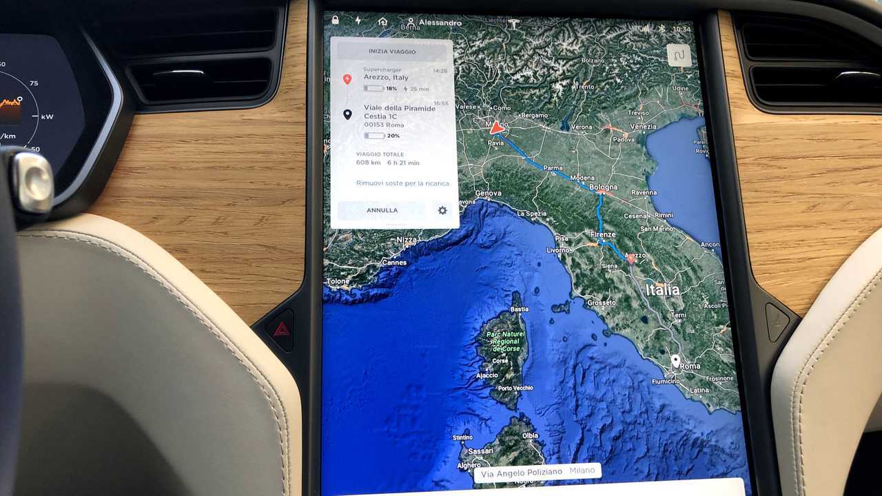 Tesla Model S Long Range, il viaggio da Milano a Roma