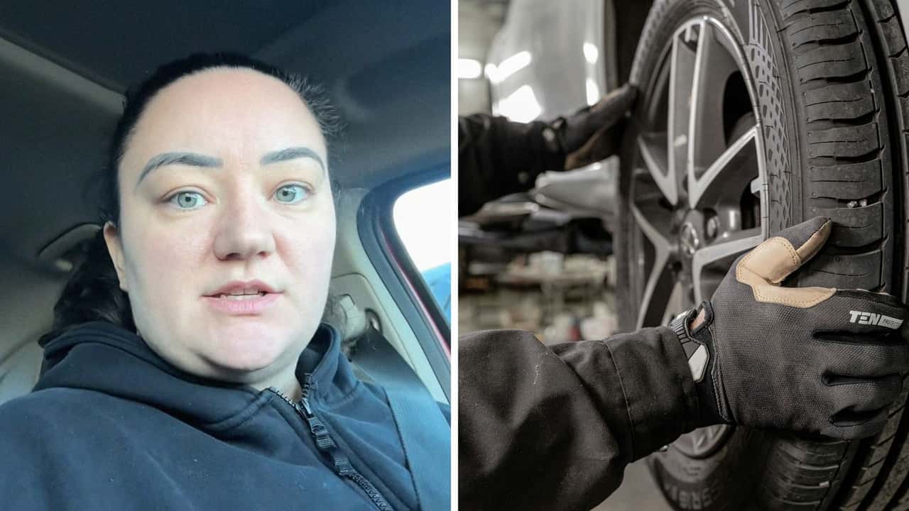 Woman gets her tires rotated. Then the mechanic gives her a lugnut and says she has to be responsible for it