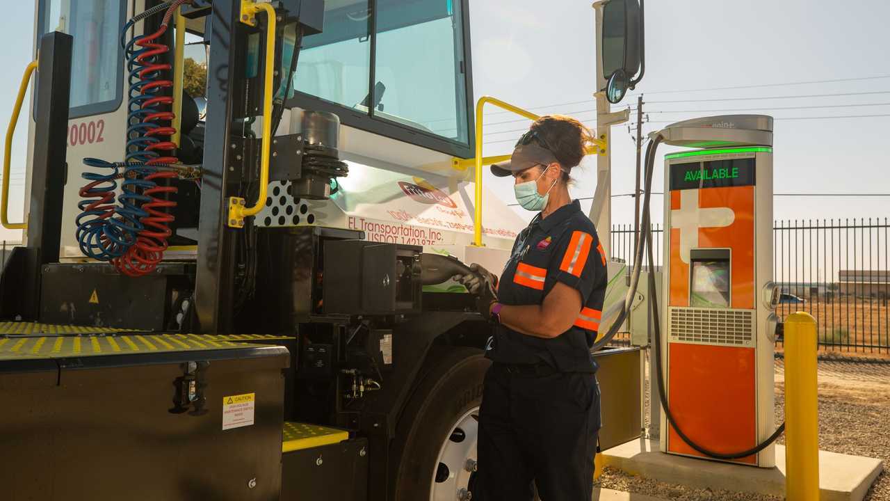 Frito-Lay electric commercial vehicle at a fast charging station