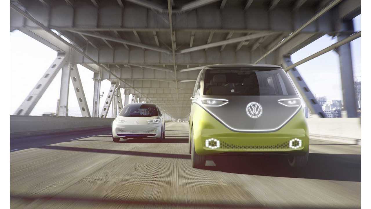 The VW ID Hatchback (seen at left) arrives in 2020, the VW ID BUZZ possible ~2 years thereafter