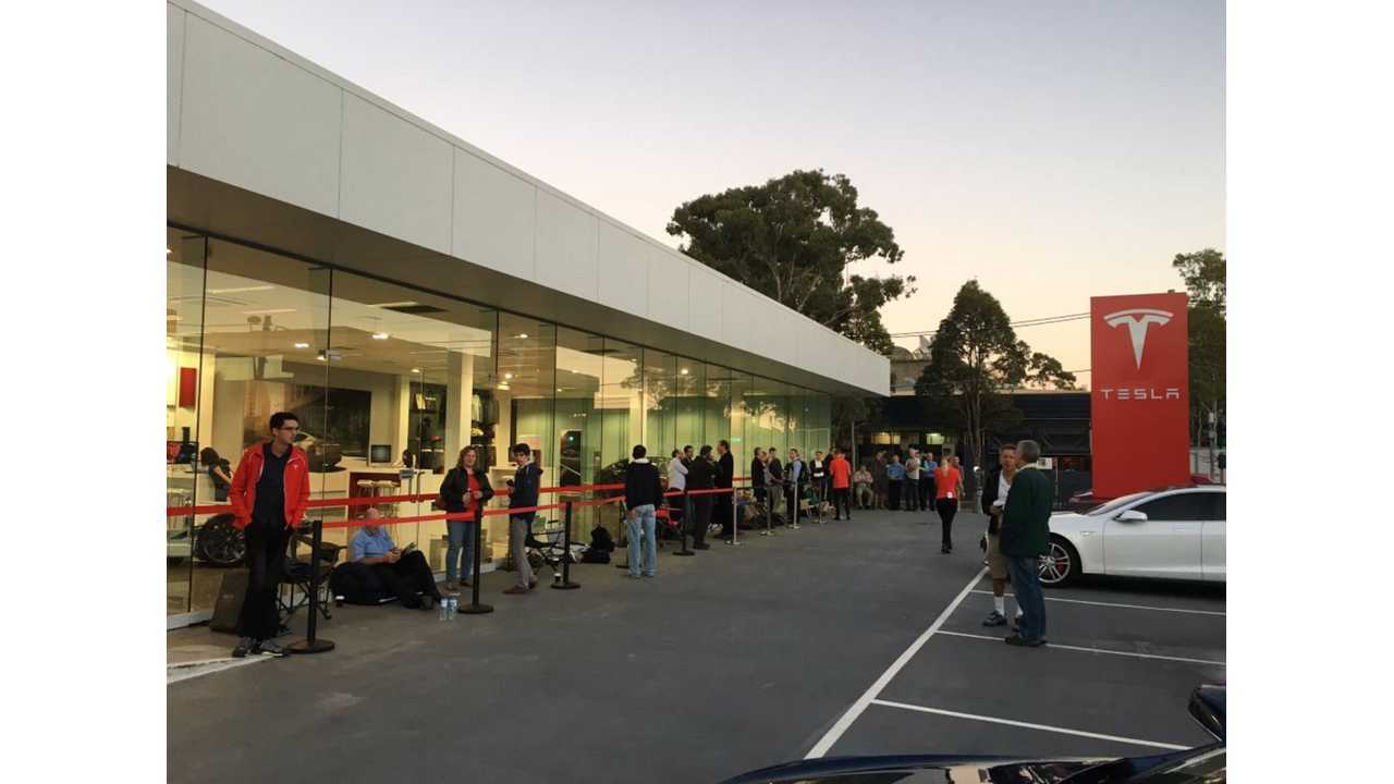 <em>Like well, everywhere....a line formes last Spring for Tesla to take Model 3 reservations</em>