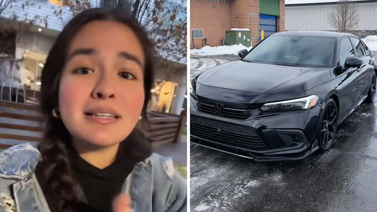 Woman Drives Honda Civic On Highway