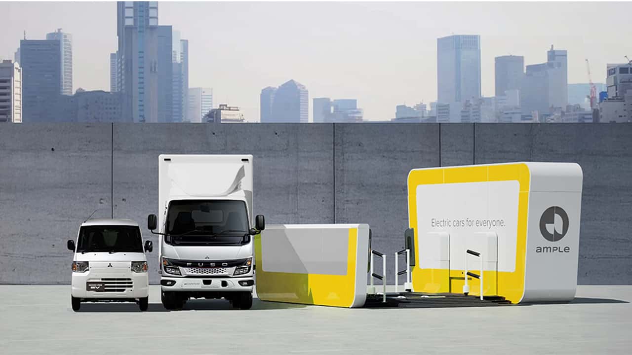 Battery Swapping Mitsubishi Trucks e Motors a Tokyo