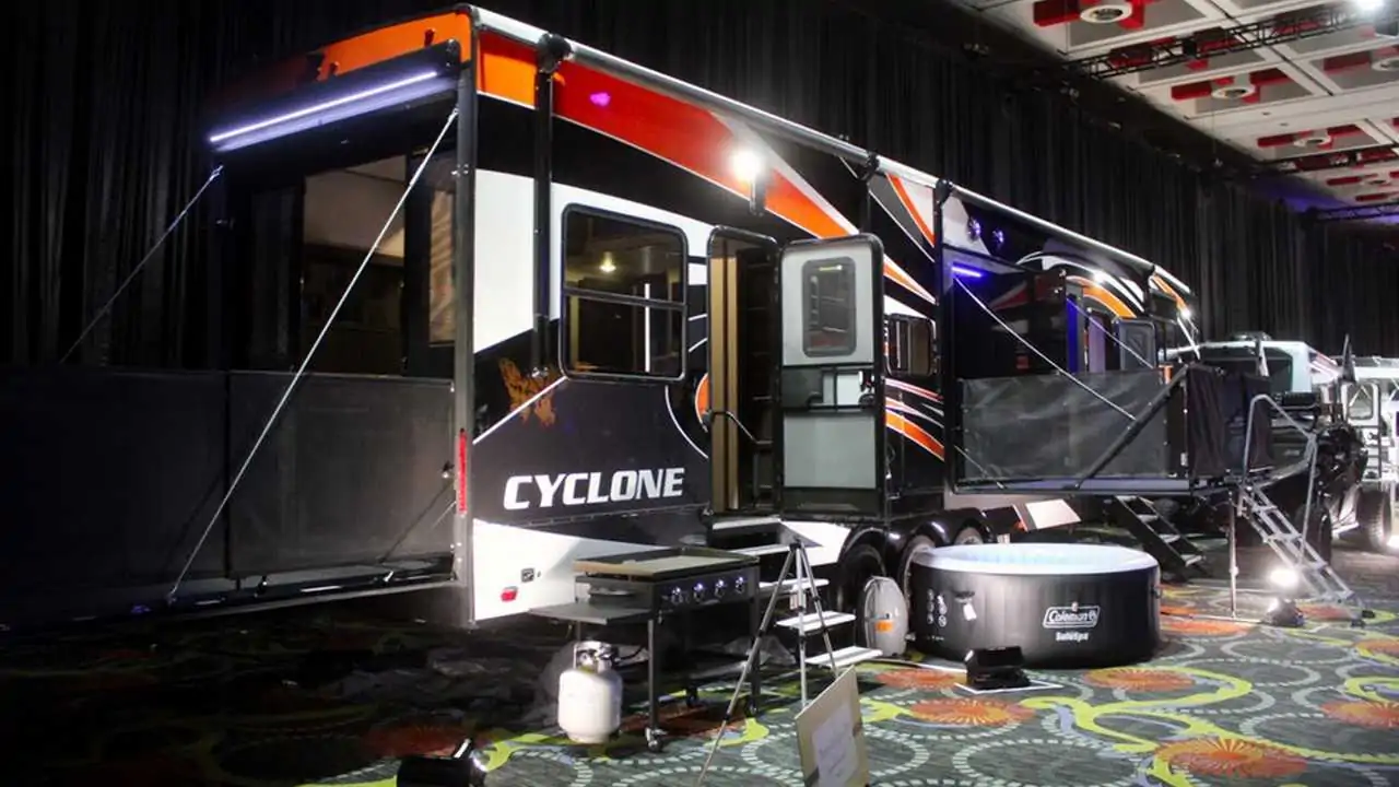 This 44-Foot Cyclone RV Trailer Takes Tailgating To The Extreme Heartland Cyclone Ultimate Tailgate RV