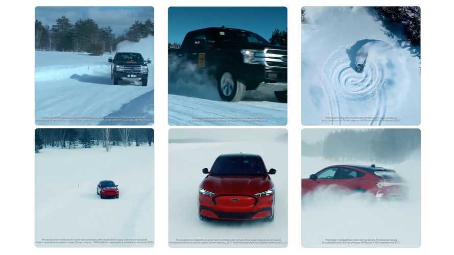 Watch Ford F-150 Electric Truck And Mustang Mach-E Make Snow Angels