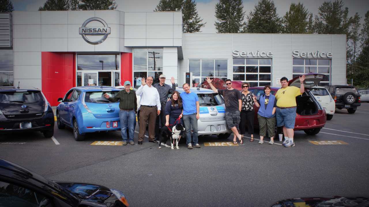 Celebration while charging at Magic Nissan, north of Seattle