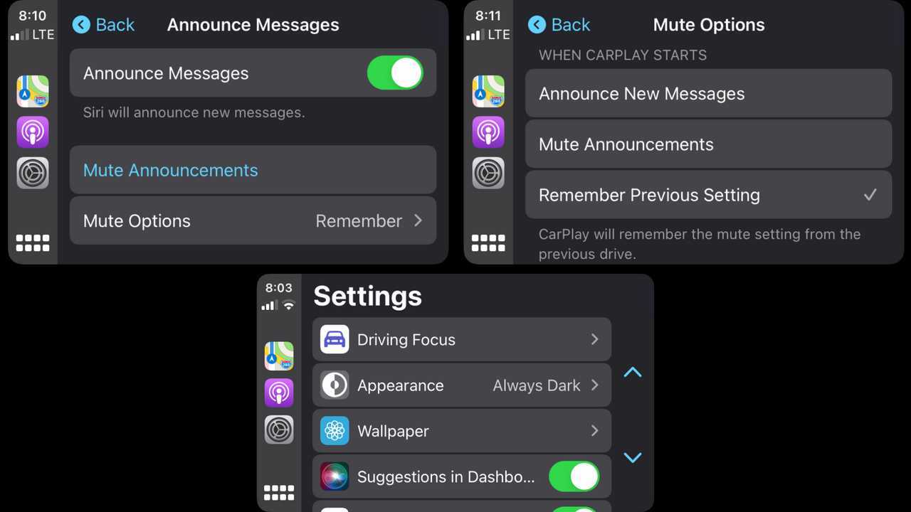 Screenshot funzioni Apple CarPlay iOS 15