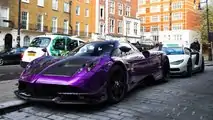 Pagani Huayra BC and Lamborghini Centenario parked at luxury hotel in London