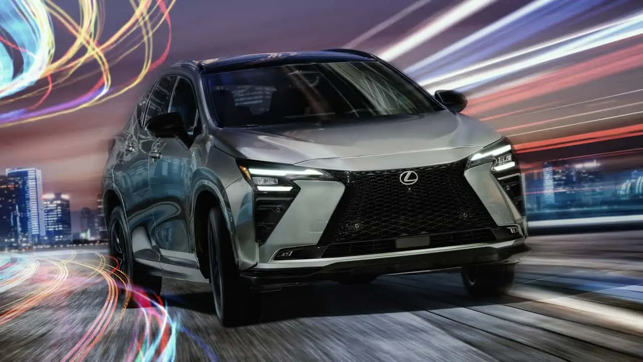 2027 Lexus NX rear view showing double-L LED taillights and chrome-free tailgate