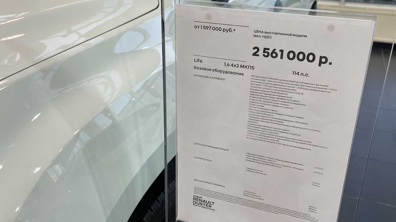 Renault Duster, прайс-лист