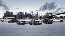 Lineup of Chevrolet Police Pursuit Vehicles in front of New York City skyline with 2024 Blazer EV PPV in the center