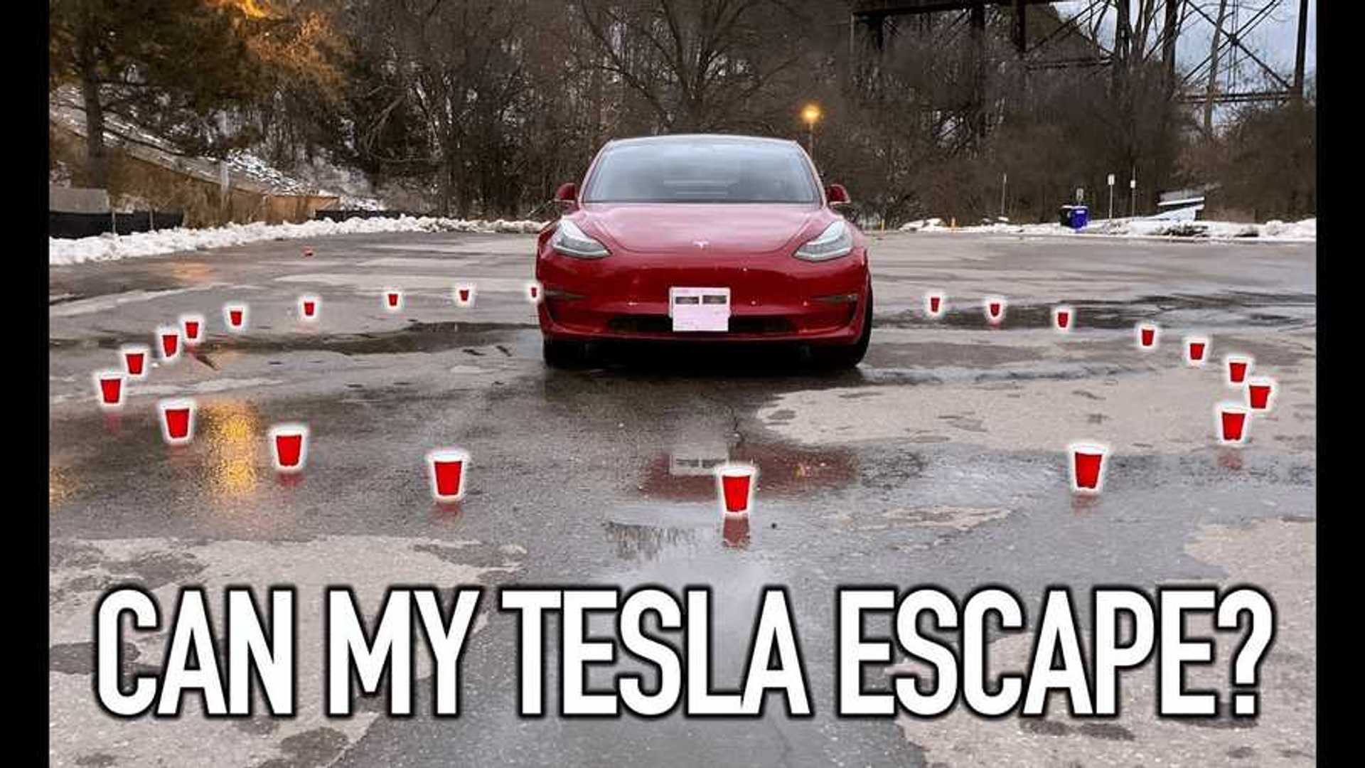Can Tesla Model 3 Escape Obstacle Course Using Smart Summon?