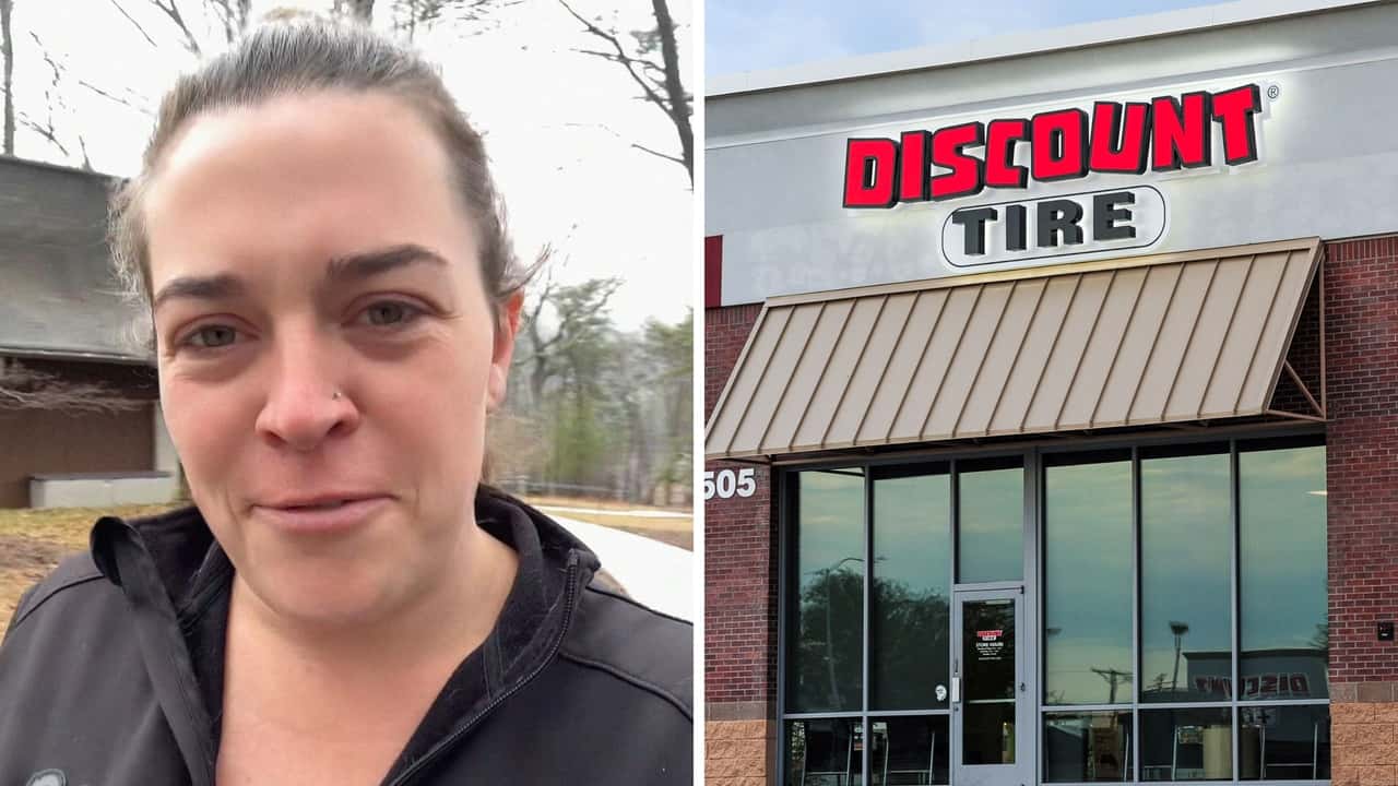 Woman goes to discount tire. And she’s shocked by a question on the screen about her tires