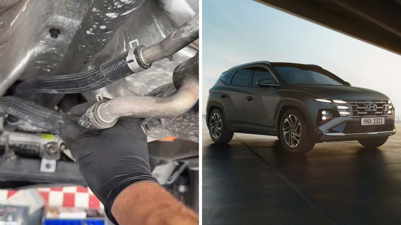 Mechanic puts a new Hyundai Tucson on a lift. Then he notices a curious design change