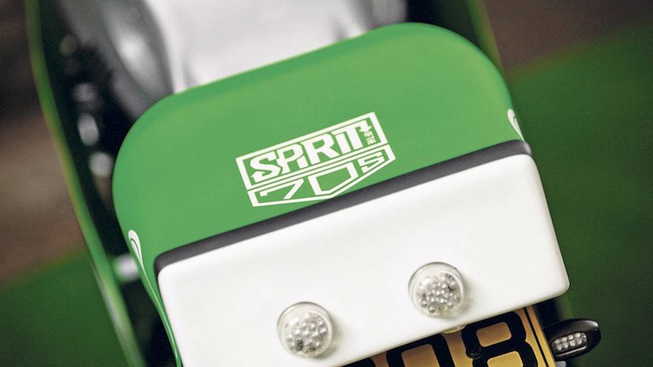 <em>The build's rear-lighting and Spirit of the Seventies logo.</em>