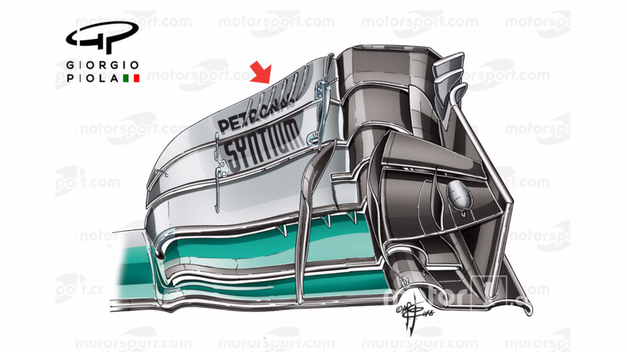 Mercedes W07 front wing, captioned, Canadian GP