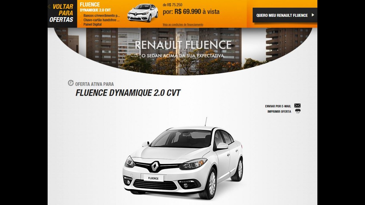 Renault Fluence está sendo oferecido por R$ 61.990 em promoção