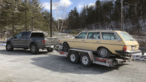 2017 Ford F-150 Raptor towing a 1984 Mercedes-Benz 300TD Wagon