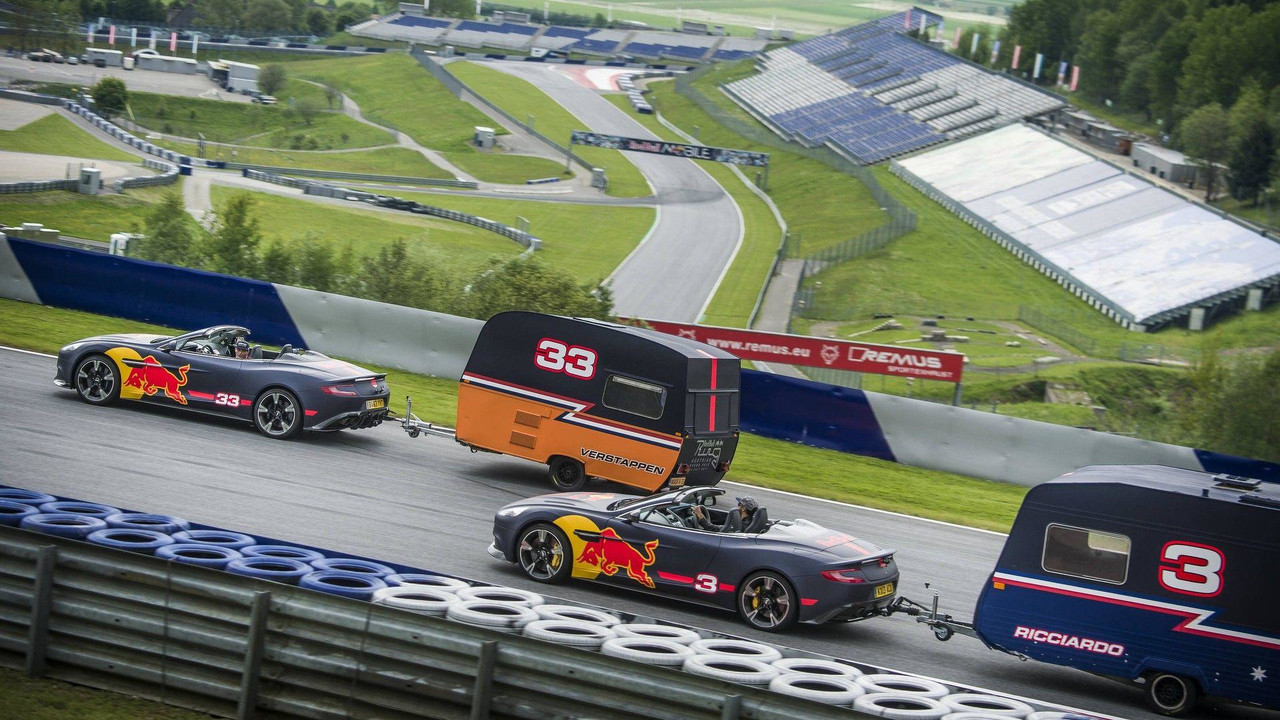 Red Bull F1 Drivers Stage Crazy Race While Towing Campers