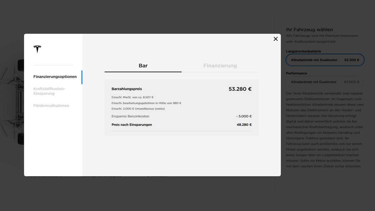 Tesla Model 3 (Screenshot German Configurator)