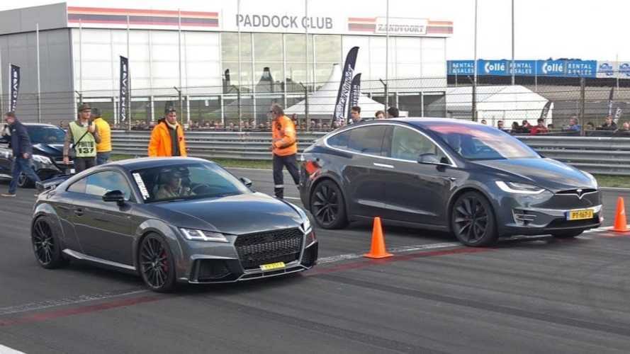 Watch 510-HP Audi TT-RS Race Tesla Model X, Ferrari & More